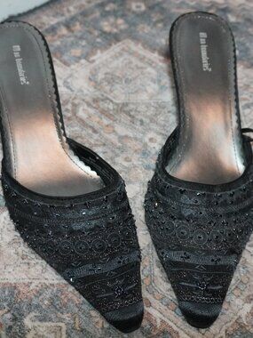 No Boundaries Black Beaded Kitten Heels 10